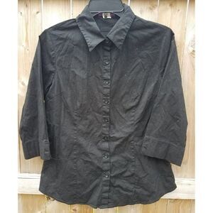 Medium Mojo Button Down Junior Shirt Top 3/4 Sleeve Black Waitress
